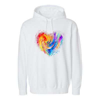 Cool Colorful Paint Swirl Splatter Heart Garment-Dyed Fleece Hoodie