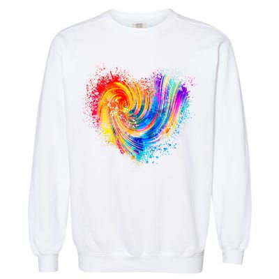 Cool Colorful Paint Swirl Splatter Heart Garment-Dyed Sweatshirt