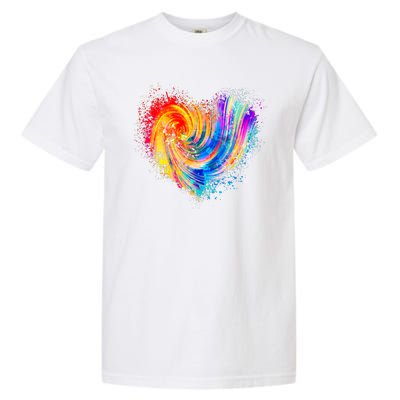 Cool Colorful Paint Swirl Splatter Heart Garment-Dyed Heavyweight T-Shirt