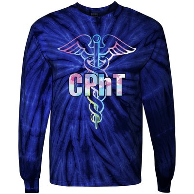 CPhT Certified Pharmacy Technician Caduceus Design Gift Tie-Dye Long Sleeve Shirt