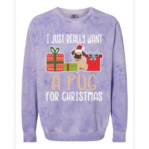 Cute Christmas Pug Owner I Want A Pug Great Gift Colorblast Crewneck Sweatshirt