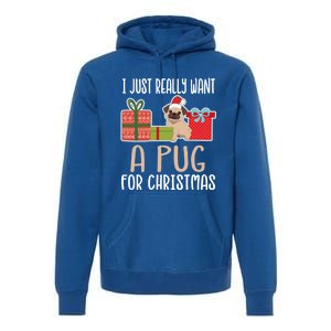 Cute Christmas Pug Owner I Want A Pug Great Gift Premium Hoodie