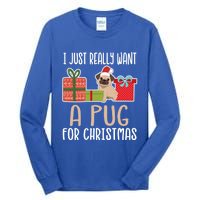 Cute Christmas Pug Owner I Want A Pug Great Gift Tall Long Sleeve T-Shirt