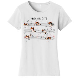 Calico Cat Playing Music Note Cat Gifts For Cat Dad Cat Mom Women's T-Shirt