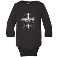 Christian Cross Punk Art Style Crown Of Thorns Distressed Baby Long Sleeve Bodysuit