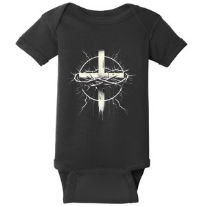 Christian Cross Punk Art Style Crown Of Thorns Distressed Baby Bodysuit