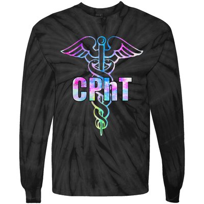 CPhT Certified Pharmacy Technician Caduceus Design Gift Tie-Dye Long Sleeve Shirt