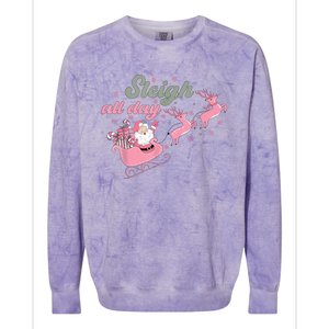 Cute Christmas Pink Funny Gift Sleigh All Day Santa Xmas Retro Cute Gift Colorblast Crewneck Sweatshirt