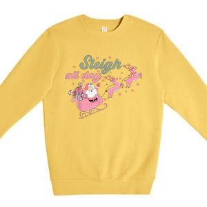 Cute Christmas Pink Funny Gift Sleigh All Day Santa Xmas Retro Cute Gift Premium Crewneck Sweatshirt