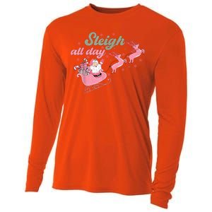 Cute Christmas Pink Funny Gift Sleigh All Day Santa Xmas Retro Cute Gift Cooling Performance Long Sleeve Crew