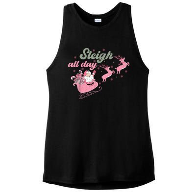 Cute Christmas Pink Funny Gift Sleigh All Day Santa Xmas Retro Cute Gift Ladies PosiCharge Tri-Blend Wicking Tank