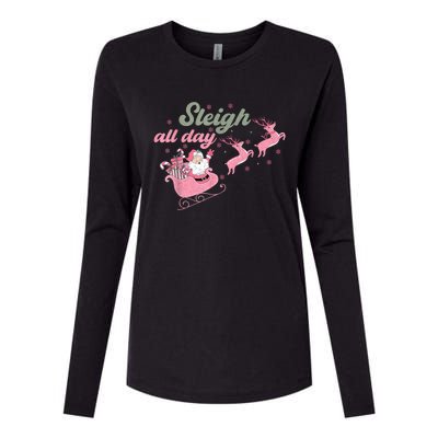 Cute Christmas Pink Funny Gift Sleigh All Day Santa Xmas Retro Cute Gift Womens Cotton Relaxed Long Sleeve T-Shirt