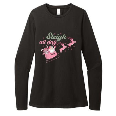 Cute Christmas Pink Funny Gift Sleigh All Day Santa Xmas Retro Cute Gift Womens CVC Long Sleeve Shirt