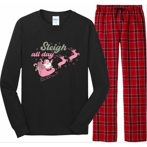 Cute Christmas Pink Funny Gift Sleigh All Day Santa Xmas Retro Cute Gift Long Sleeve Pajama Set