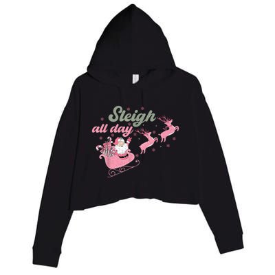 Cute Christmas Pink Funny Gift Sleigh All Day Santa Xmas Retro Cute Gift Crop Fleece Hoodie