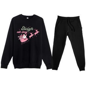 Cute Christmas Pink Funny Gift Sleigh All Day Santa Xmas Retro Cute Gift Premium Crewneck Sweatsuit Set