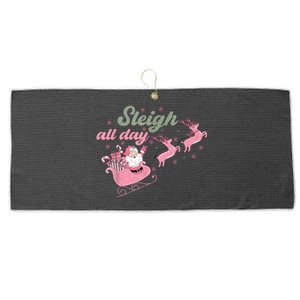 Cute Christmas Pink Funny Gift Sleigh All Day Santa Xmas Retro Cute Gift Large Microfiber Waffle Golf Towel