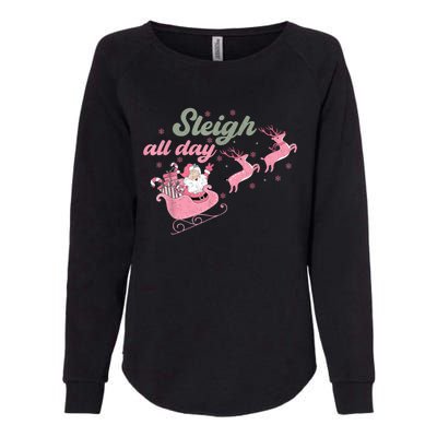 Cute Christmas Pink Funny Gift Sleigh All Day Santa Xmas Retro Cute Gift Womens California Wash Sweatshirt