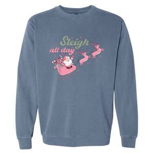 Cute Christmas Pink Funny Gift Sleigh All Day Santa Xmas Retro Cute Gift Garment-Dyed Sweatshirt