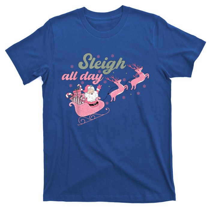 Cute Christmas Pink Funny Gift Sleigh All Day Santa Xmas Retro Cute Gift T-Shirt