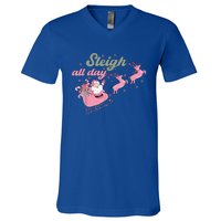 Cute Christmas Pink Funny Gift Sleigh All Day Santa Xmas Retro Cute Gift V-Neck T-Shirt