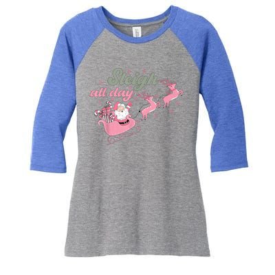 Cute Christmas Pink Funny Gift Sleigh All Day Santa Xmas Retro Cute Gift Women's Tri-Blend 3/4-Sleeve Raglan Shirt