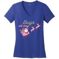 Cute Christmas Pink Funny Gift Sleigh All Day Santa Xmas Retro Cute Gift Women's V-Neck T-Shirt