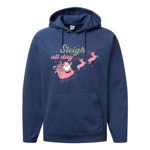 Cute Christmas Pink Funny Gift Sleigh All Day Santa Xmas Retro Cute Gift Performance Fleece Hoodie