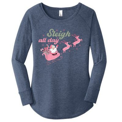 Cute Christmas Pink Funny Gift Sleigh All Day Santa Xmas Retro Cute Gift Women's Perfect Tri Tunic Long Sleeve Shirt