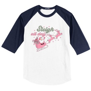 Cute Christmas Pink Funny Gift Sleigh All Day Santa Xmas Retro Cute Gift Baseball Sleeve Shirt