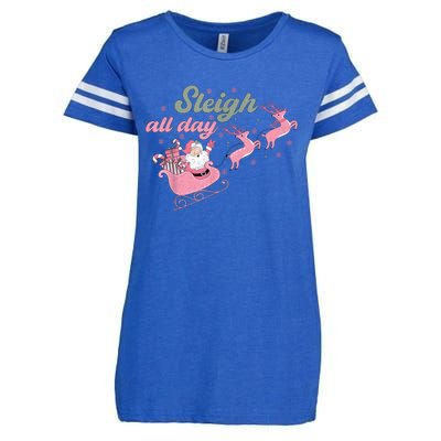 Cute Christmas Pink Funny Gift Sleigh All Day Santa Xmas Retro Cute Gift Enza Ladies Jersey Football T-Shirt