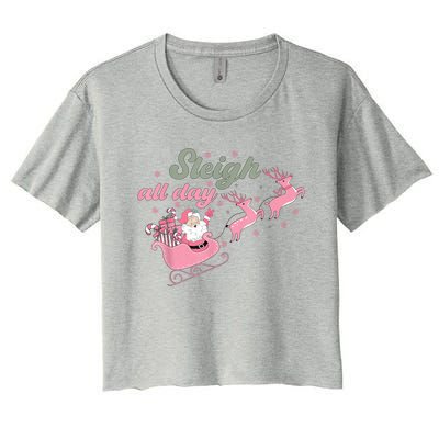 Cute Christmas Pink Funny Gift Sleigh All Day Santa Xmas Retro Cute Gift Women's Crop Top Tee