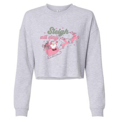 Cute Christmas Pink Funny Gift Sleigh All Day Santa Xmas Retro Cute Gift Cropped Pullover Crew