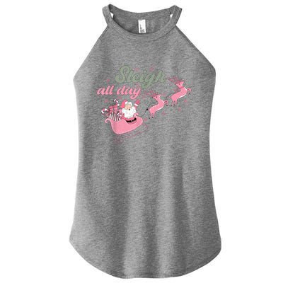 Cute Christmas Pink Funny Gift Sleigh All Day Santa Xmas Retro Cute Gift Women's Perfect Tri Rocker Tank