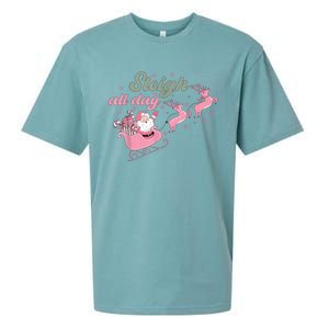 Cute Christmas Pink Funny Gift Sleigh All Day Santa Xmas Retro Cute Gift Sueded Cloud Jersey T-Shirt