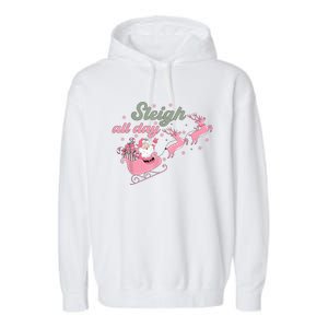 Cute Christmas Pink Funny Gift Sleigh All Day Santa Xmas Retro Cute Gift Garment-Dyed Fleece Hoodie