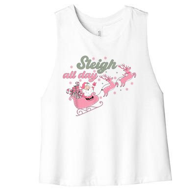 Cute Christmas Pink Funny Gift Sleigh All Day Santa Xmas Retro Cute Gift Women's Racerback Cropped Tank