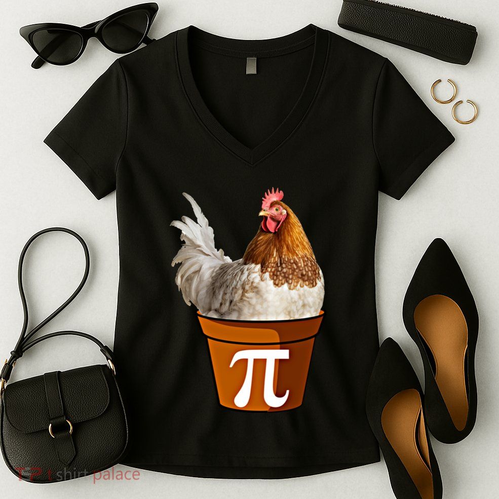 Cute Chicken Pot Pie Funny Math Pun Pie Symbol Math Funny Gift Women's V-Neck T-Shirt