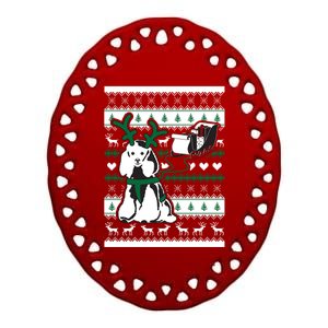 Cute Christmas Poodle Gift Ceramic Oval Ornament