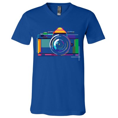 Colorful Camera Photographer Photography Lover Gift V-Neck T-Shirt