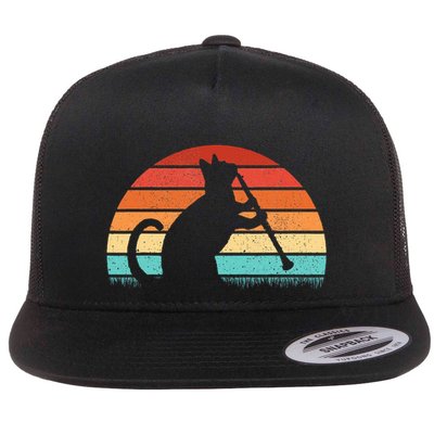 Clarinet Cat Player Retro Clarinetist Music Lover Flat Bill Trucker Hat