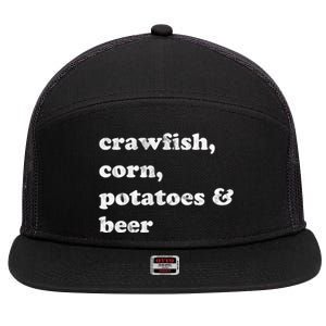 Crawfish Corn Potatoes And Beer Boil Season Great Gift 7 Panel Mesh Trucker Snapback Hat