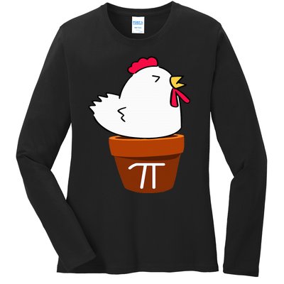 Cute Chicken Pot Pie Funny Math Pun Pi Symbol Ladies Long Sleeve Shirt