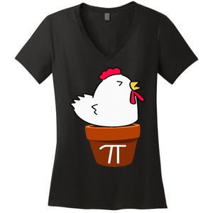 Cute Chicken Pot Pie Funny Math Pun Pi Symbol Women's V-Neck T-Shirt