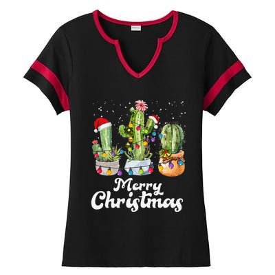 Cactus Christmas Pj Costume Design Party Plant Lovers Ladies Halftime Notch Neck Tee