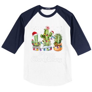 Cactus Christmas Pj Costume Design Party Plant Lovers Baseball Sleeve Shirt