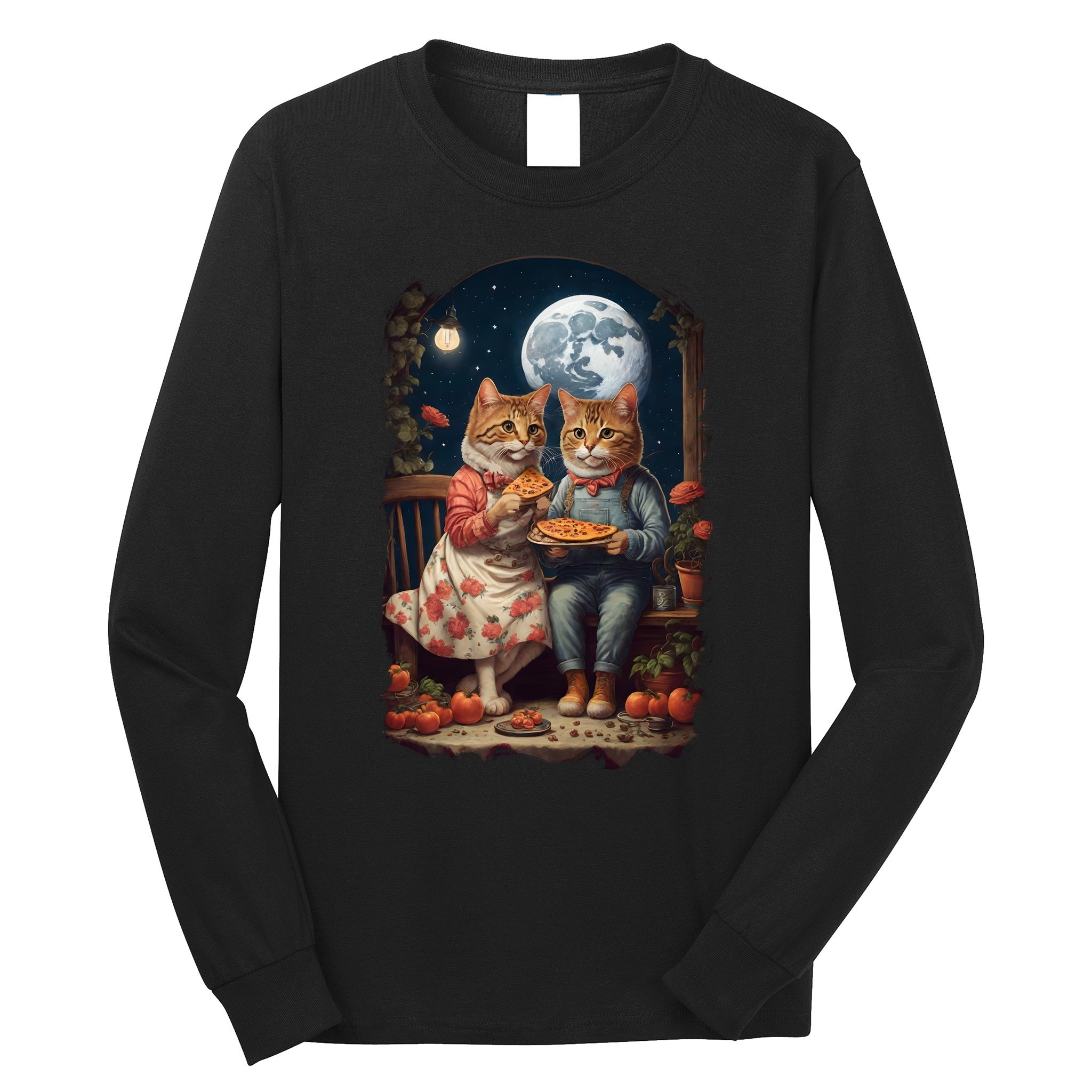 Cottagecore Cats Pizza Long Sleeve Shirt