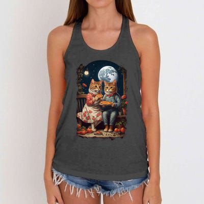 Cottagecore Cats Pizza Women's Knotted Racerback Tank