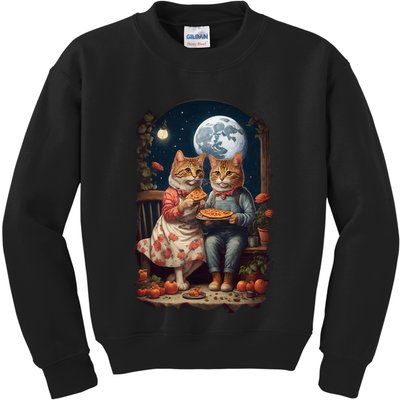 Cottagecore Cats Pizza Kids Sweatshirt