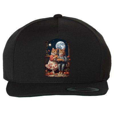 Cottagecore Cats Pizza Wool Snapback Cap